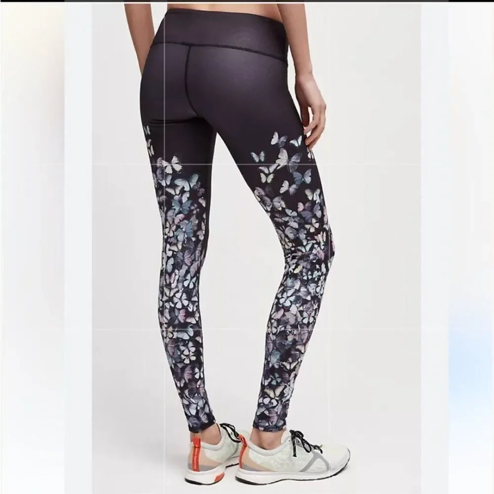 Alo Yoga Women's Black Multicolor Butterflies Ankle Compression Leggings Sz XS